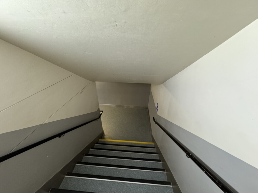 a staircase leading up to a building