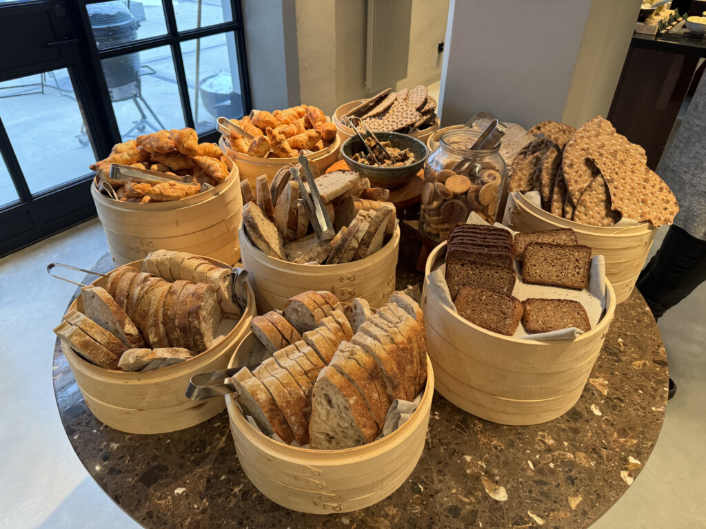 a group of baskets of bread
