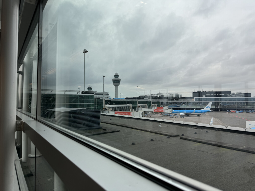 a window with a view of an airport