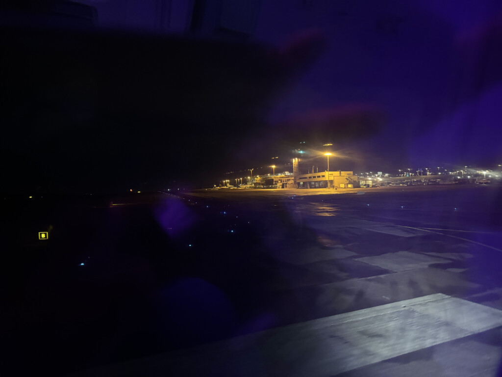 a runway at night